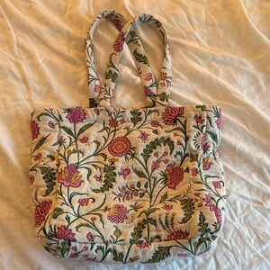 World Market Floral Embroidered Tote - Cream, Pink, and Green